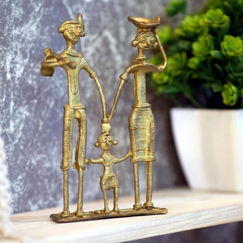 Buy Showpieces & Collectibles - Handmade Dokra Tribal Family Showpiece | Traditional Golden Artefact by Sowpeace on IKIRU online store