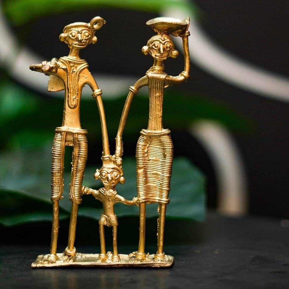 Handmade Dokra Tribal Family Showpiece | Traditional Golden