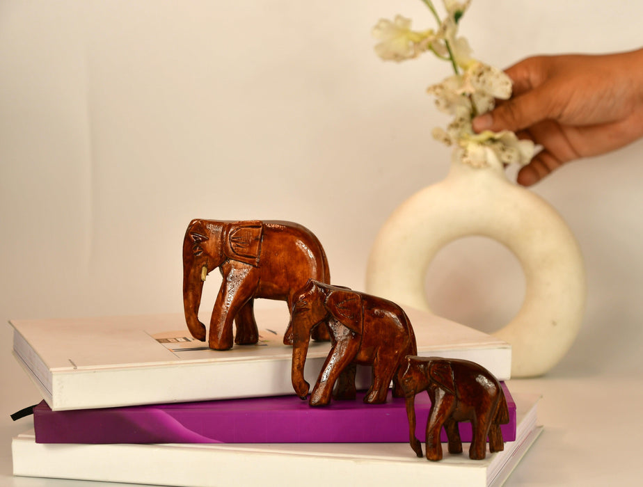 Buy Showpieces & Collectibles - Handmade Wooden Elephant Showpiece Descending Set Of 3 For Table Decor by Sowpeace on IKIRU online store