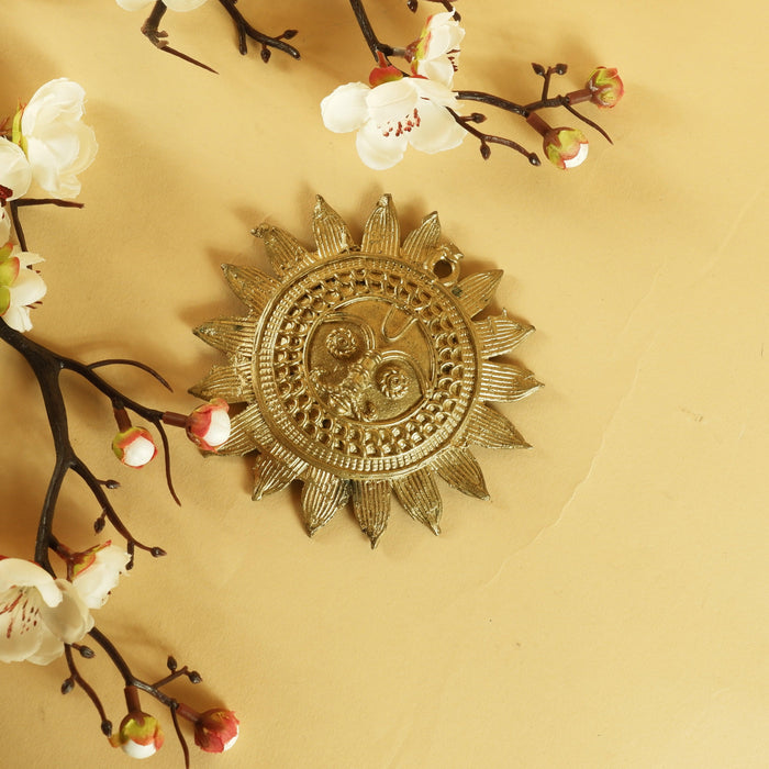 Buy Showpieces & Collectibles - Unique Golden Surya Mukh Wall Art Brass Finish | Dokra Design Hanging Sunplate by Sowpeace on IKIRU online store