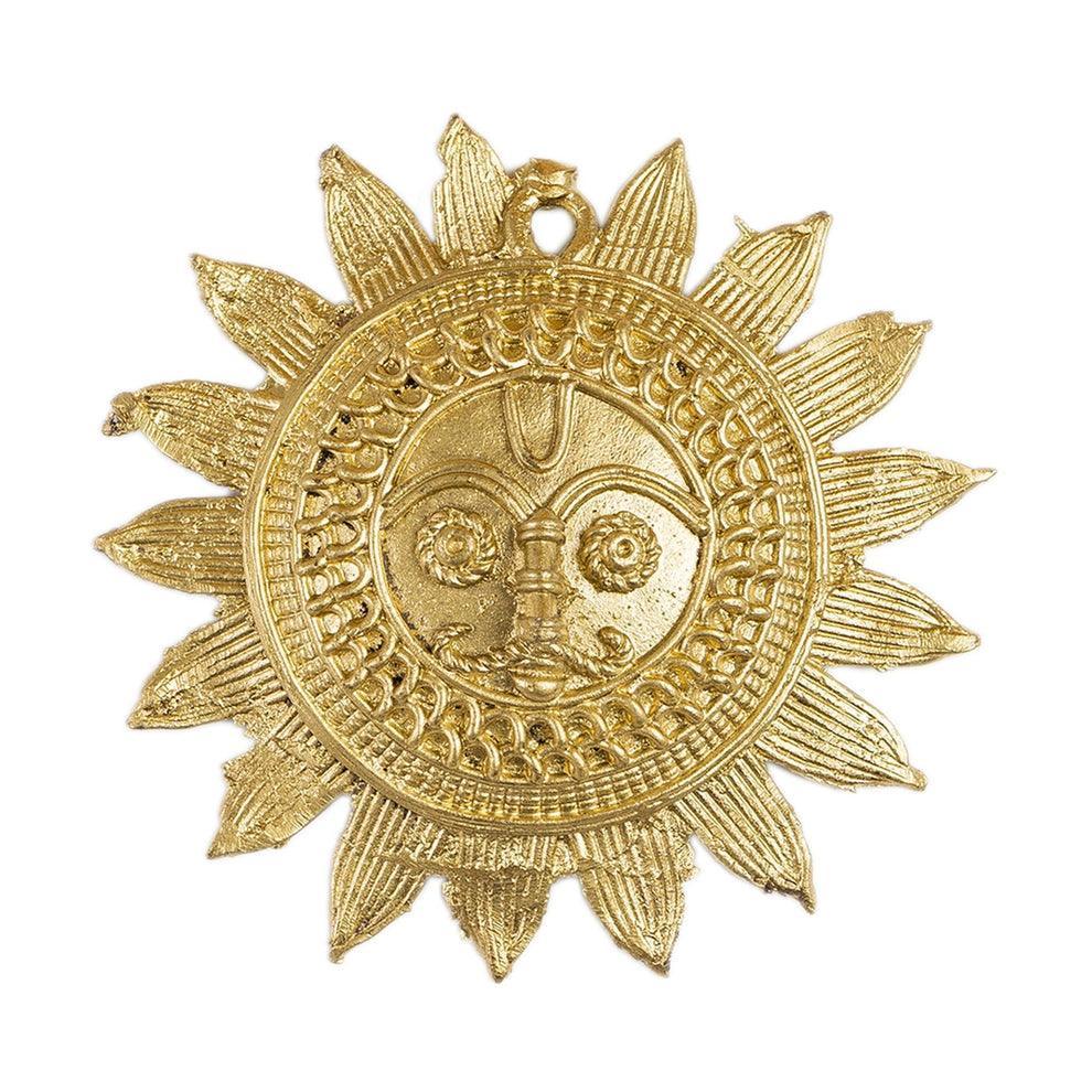 Buy Showpieces & Collectibles - Unique Golden Surya Mukh Wall Art Brass Finish | Dokra Design Hanging Sunplate by Sowpeace on IKIRU online store
