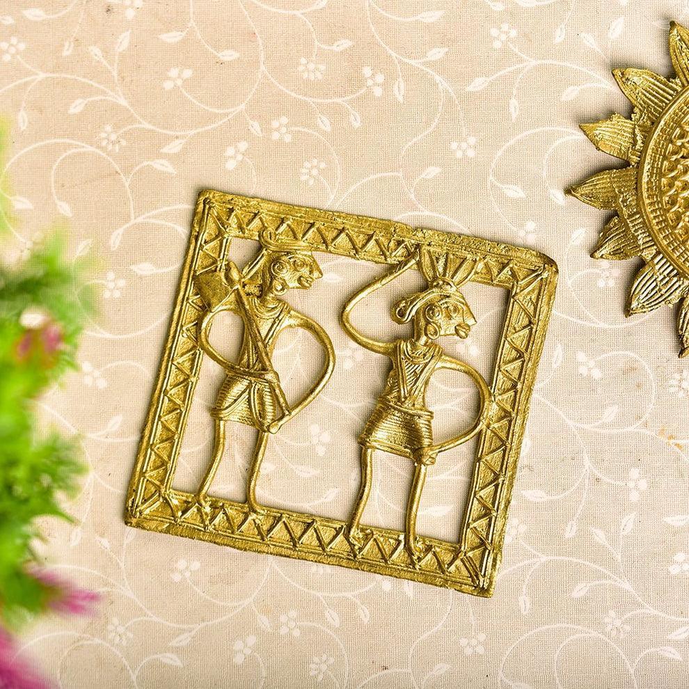 Buy Showpieces & Collectibles - Vintage Golden Square Tribal Art Showpiece Dokra Design For Wall & Table Decor by Sowpeace on IKIRU online store