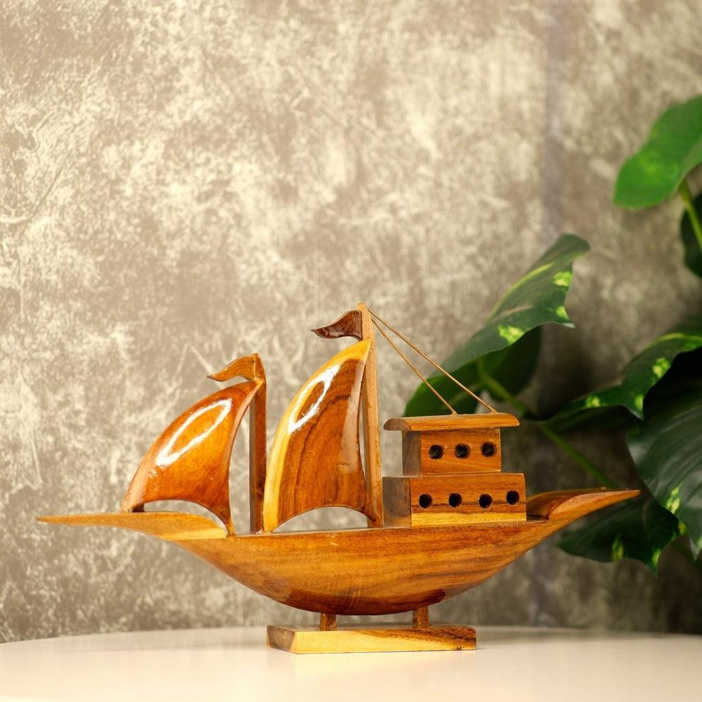 Buy Showpieces & Collectibles - Wooden Sailing House Boat Showpiece | Handcrafted Ship Artefact For Decor by Sowpeace on IKIRU online store