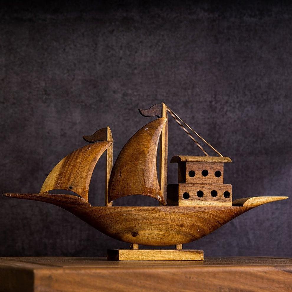 Buy Showpieces & Collectibles - Wooden Sailing House Boat Showpiece | Handcrafted Ship Artefact For Decor by Sowpeace on IKIRU online store