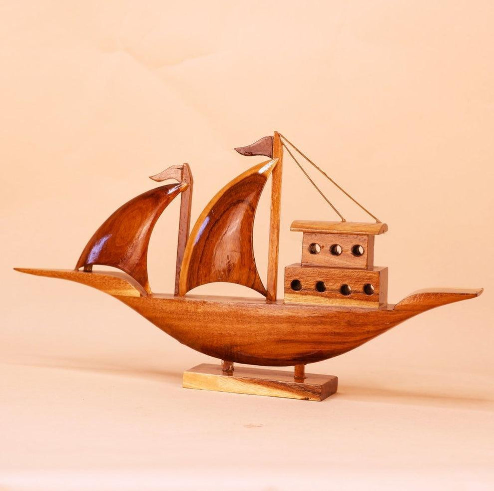Wooden Sailing House Boat Showpiece | Handcrafted Ship Artefact For De ...