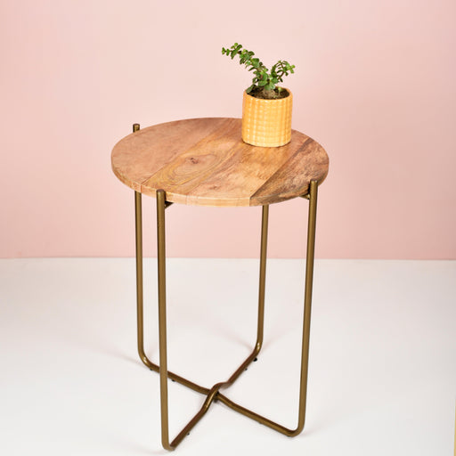 Buy Side Table - Antique Brass Iron Side Table With Wooden Top | End Table For Living Room and Bedroom by Manor House on IKIRU online store