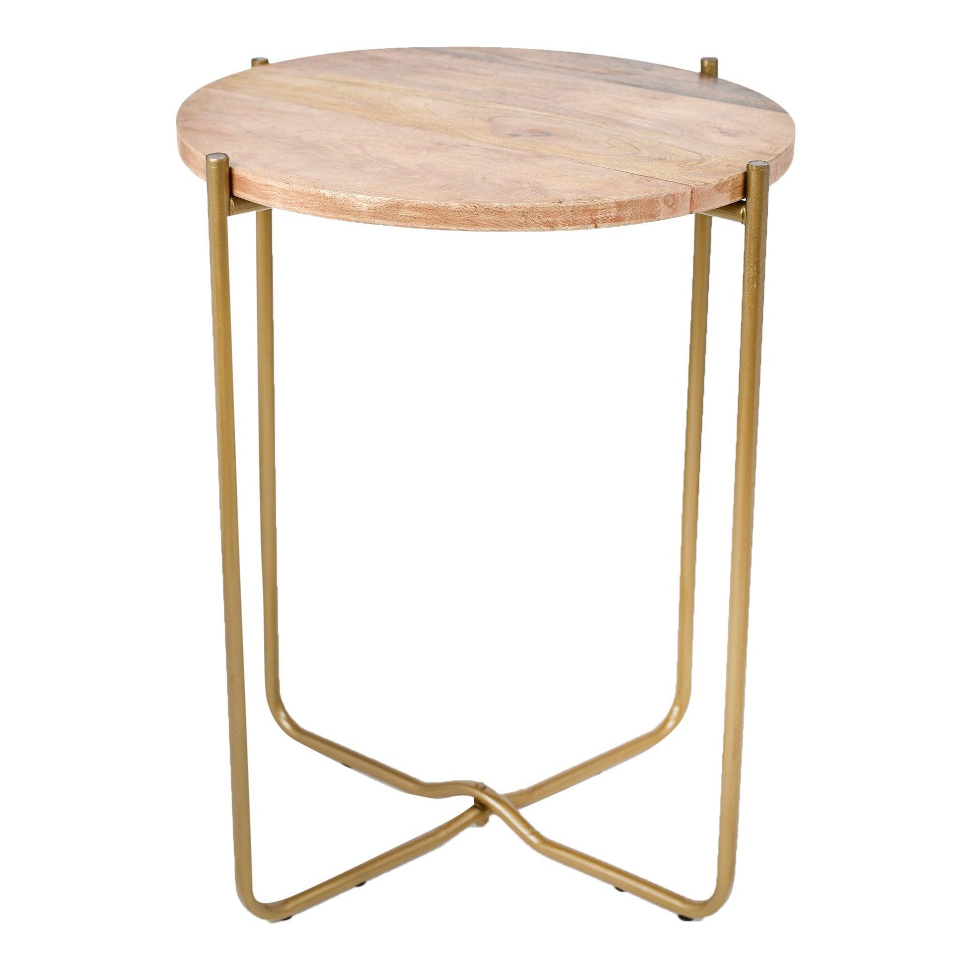 Buy Side Table - Antique Brass Iron Side Table With Wooden Top | End Table For Living Room and Bedroom by Manor House on IKIRU online store