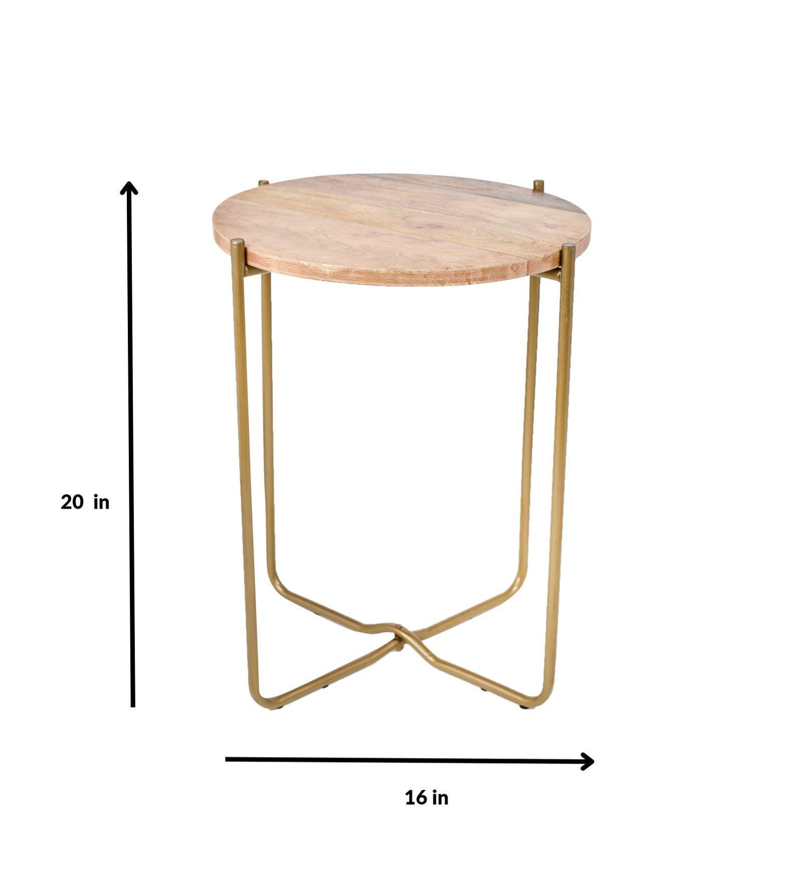 Buy Side Table - Antique Brass Iron Side Table With Wooden Top | End Table For Living Room and Bedroom by Manor House on IKIRU online store