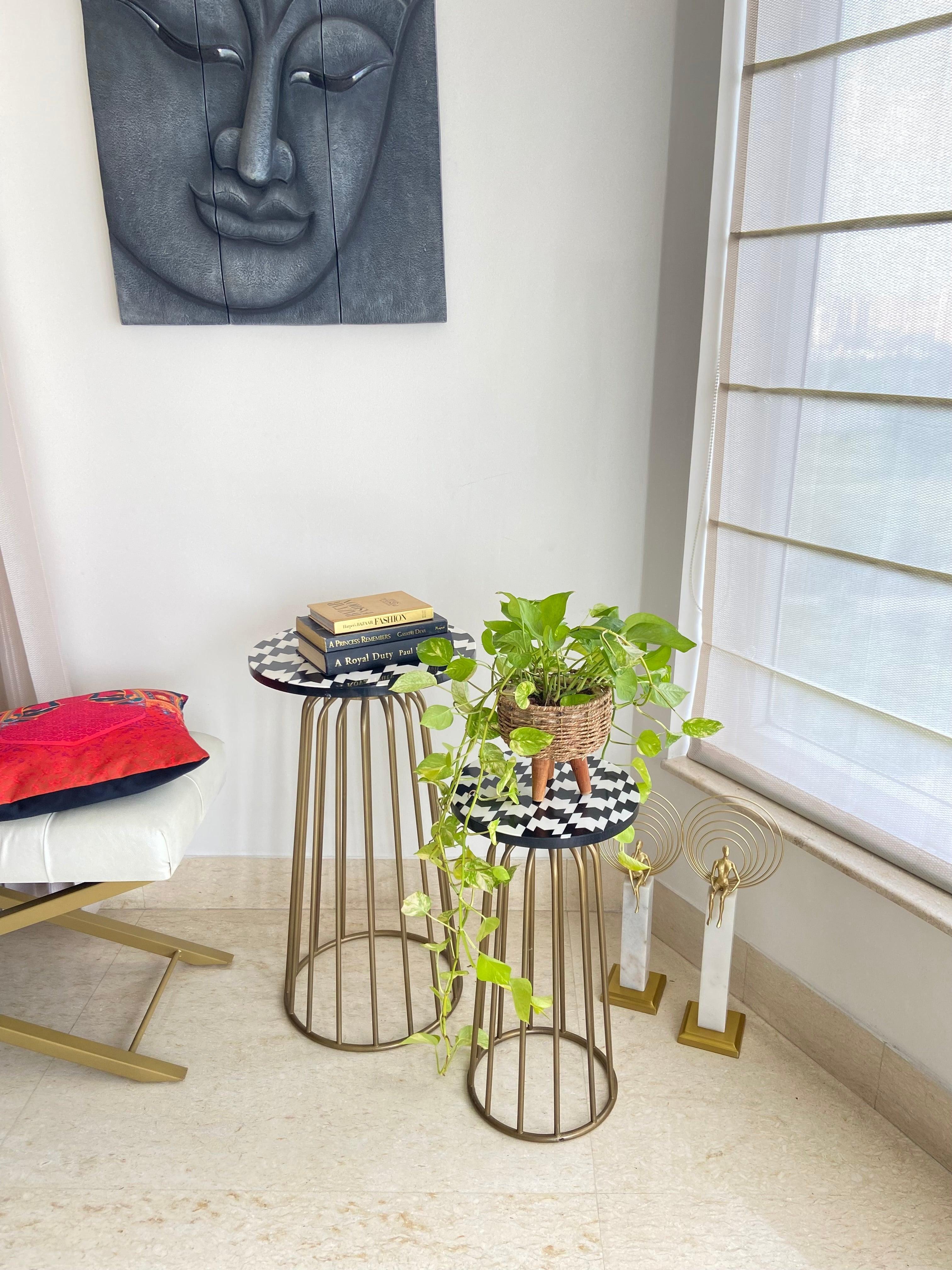 Buy Side Table - Black & White Modern Side Table | Metal & Wood End Table Set of 2 For Home & Living Room by House of Trendz on IKIRU online store