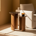 Brio Acacia Wood Nest of Tables Set of 2 | Side Table for Living Room | Nesting Tables