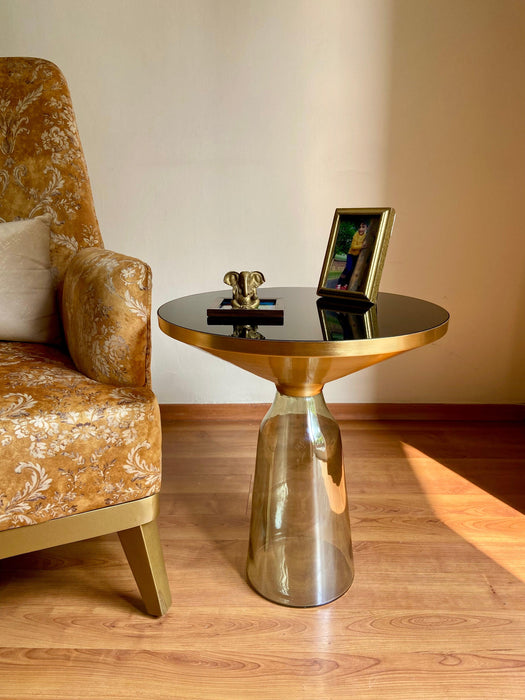 Buy Side Table - Lustrous Green & Golden Glass Bell Side Table | Coffee Table For Home & Living Room by House of Trendz on IKIRU online store