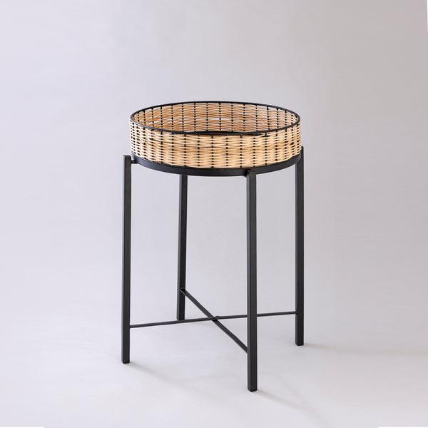 Buy Side Table - Minimal Metallic & Rattan Storage Side Table For Living Room & Home by Indecrafts on IKIRU online store