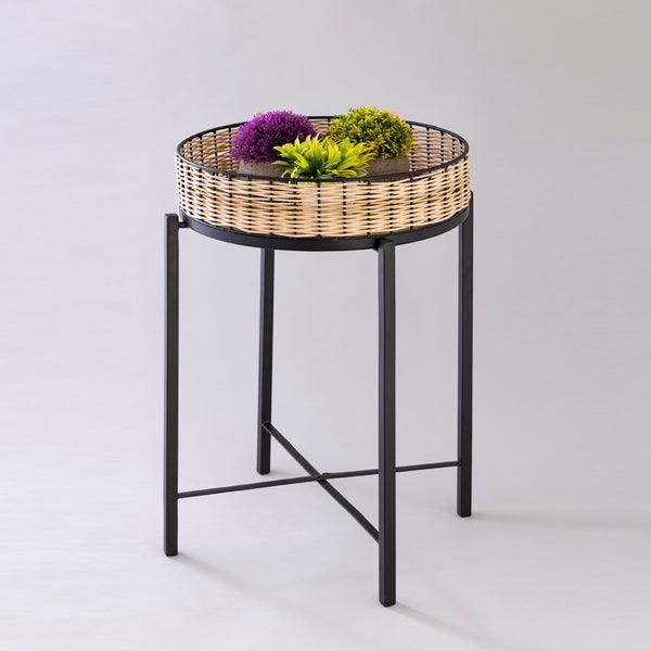Buy Side Table - Minimal Metallic & Rattan Storage Side Table For Living Room & Home by Indecrafts on IKIRU online store