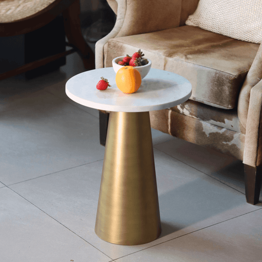 Buy Side Table - White Marble Table with Gold Base & Accent Table | Decorative End Table by Muun Home on IKIRU online store