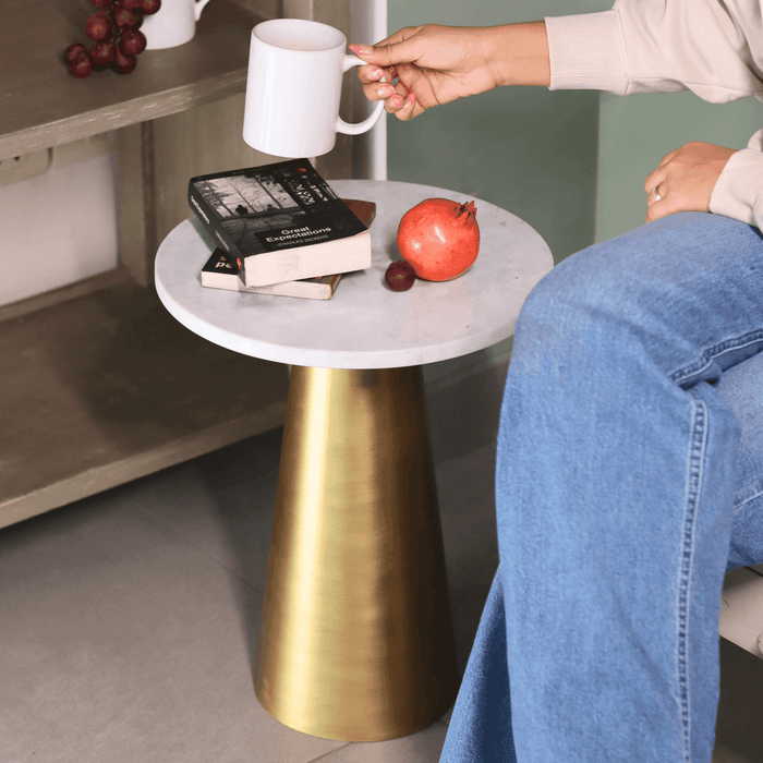 Buy Side Table - White Marble Table with Gold Base & Accent Table | Decorative End Table by Muun Home on IKIRU online store