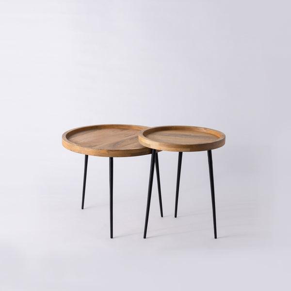 Buy Side Table - Wooden Top Unique Side Table Set Of 2 | Round Nesting Coffee Tables For Home by Indecrafts on IKIRU online store