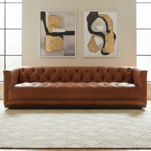 Crossby Luxurious Leather Sofa | Solid Wood Sofa for Living Room