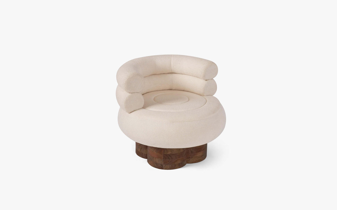 Buy Stool - Acacia Wood And Upholstery Comfortable Round Pouf With Curved Back For Home by Orange Tree on IKIRU online store