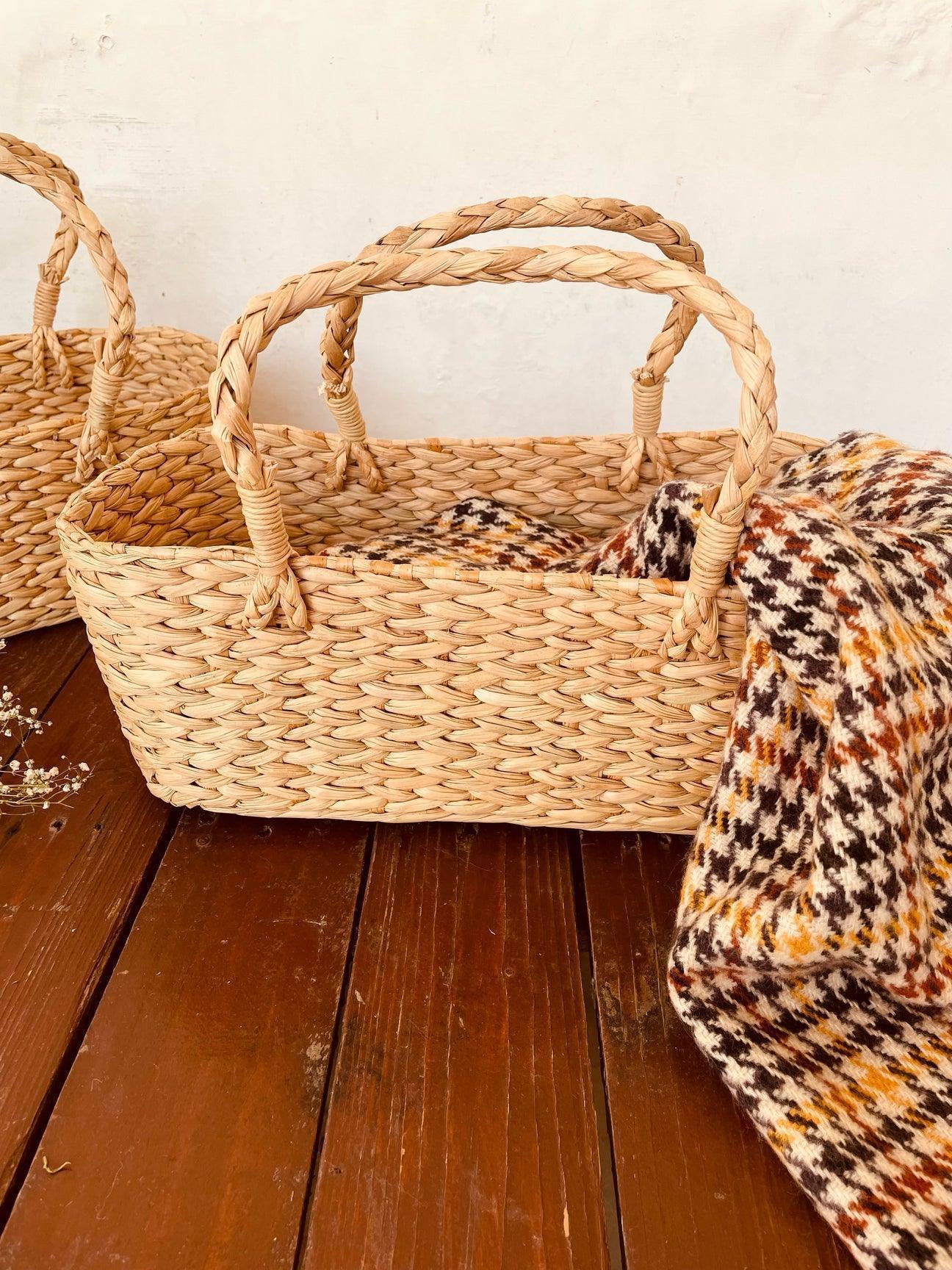Buy Storage & Organizer - Beautiful Hand Woven Basket With Handle | Fruit Storage & Gifting Hamper Basket by Tesu on IKIRU online store