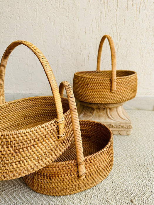 Buy Storage & Organizer - Minimal Hand Woven Picnic Basket With Handle | Storage & Gifting Hamper For Dining Table & Living Room by Tesu on IKIRU online store