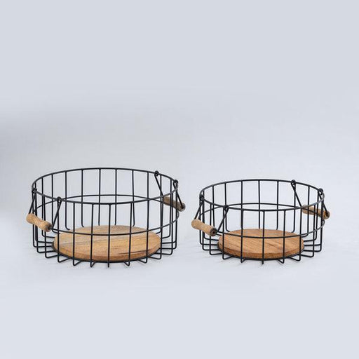 Buy Storage & Organizer - Natural Black Iron & Wooden Round Basket Tray For Storage & Kitchen by Indecrafts on IKIRU online store