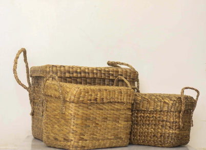 Storage Boxes with Lid and Handles for Decor | Wicker Knotted Basket