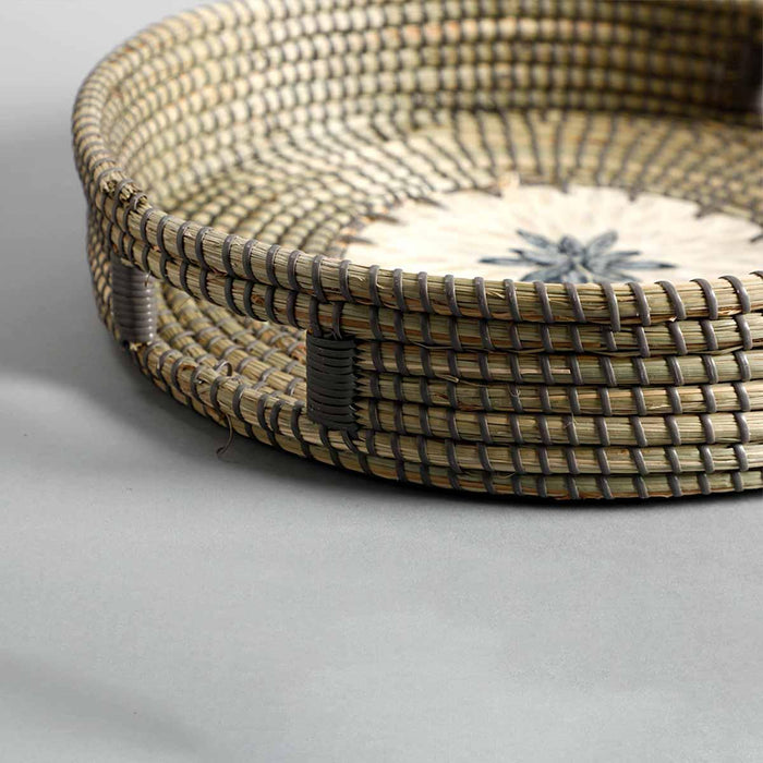 Buy Storage Tray & Basket - Natural Grey Seagrass Mandala Round Tray Basket with Handles For Home by Home4U on IKIRU online store