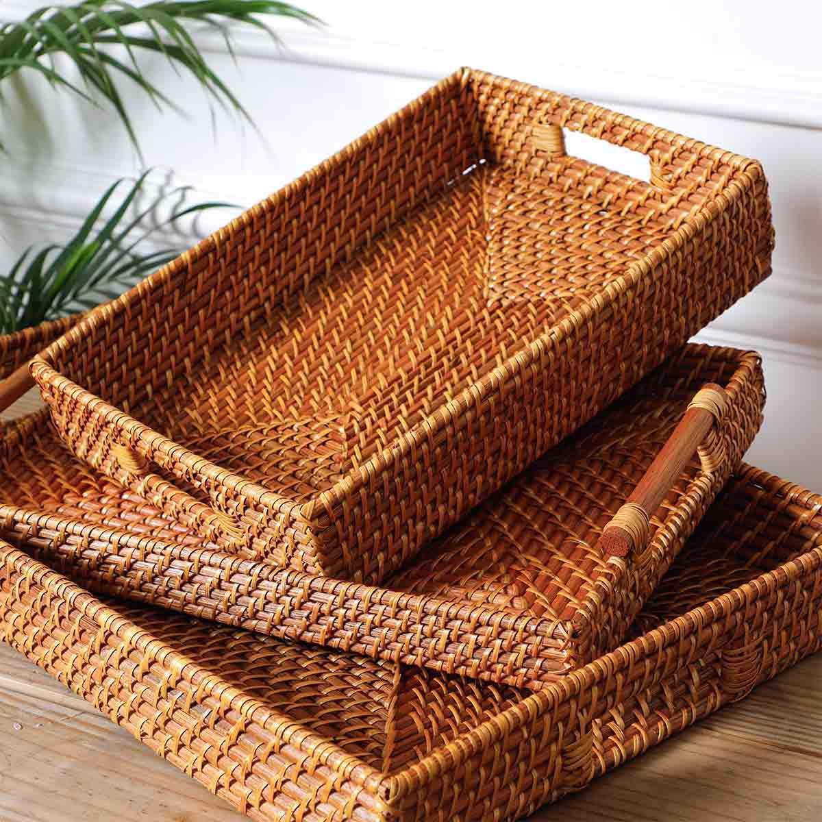 Buy Storage Tray & Basket - Yale Rattan Tray Brown Colour by Home4U on IKIRU online store