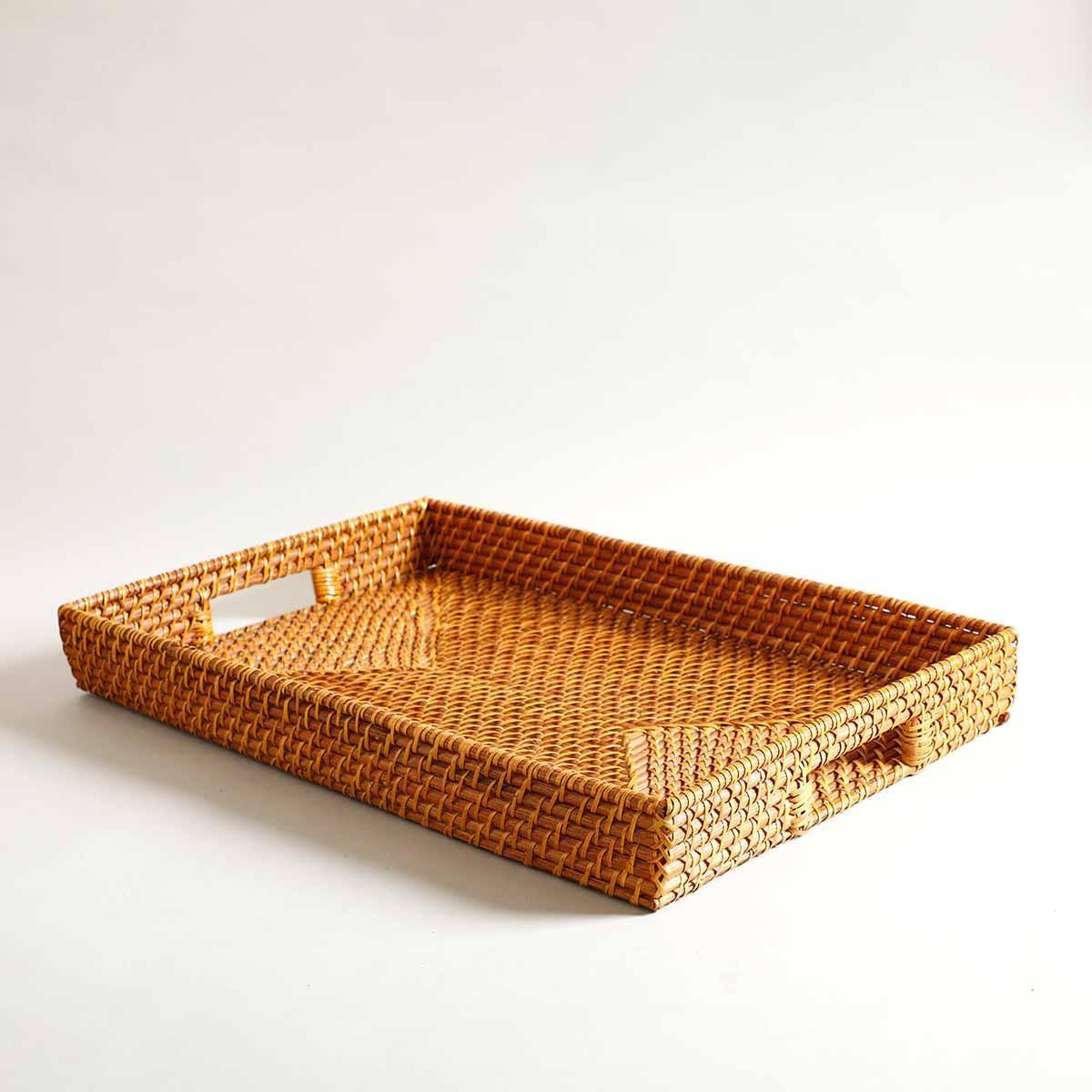 Buy Storage Tray & Basket - Yale Rattan Tray Brown Colour by Home4U on IKIRU online store
