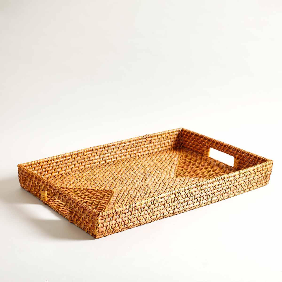 Buy Storage Tray & Basket - Yale Rattan Tray Brown Colour by Home4U on IKIRU online store