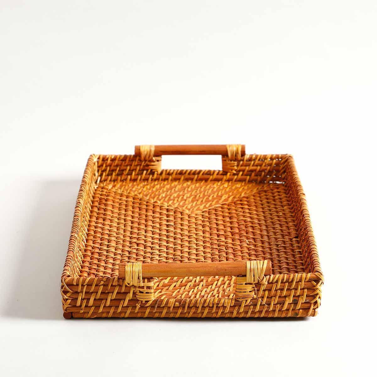 Buy Storage Tray & Basket - Yale Rattan Tray Brown Colour by Home4U on IKIRU online store