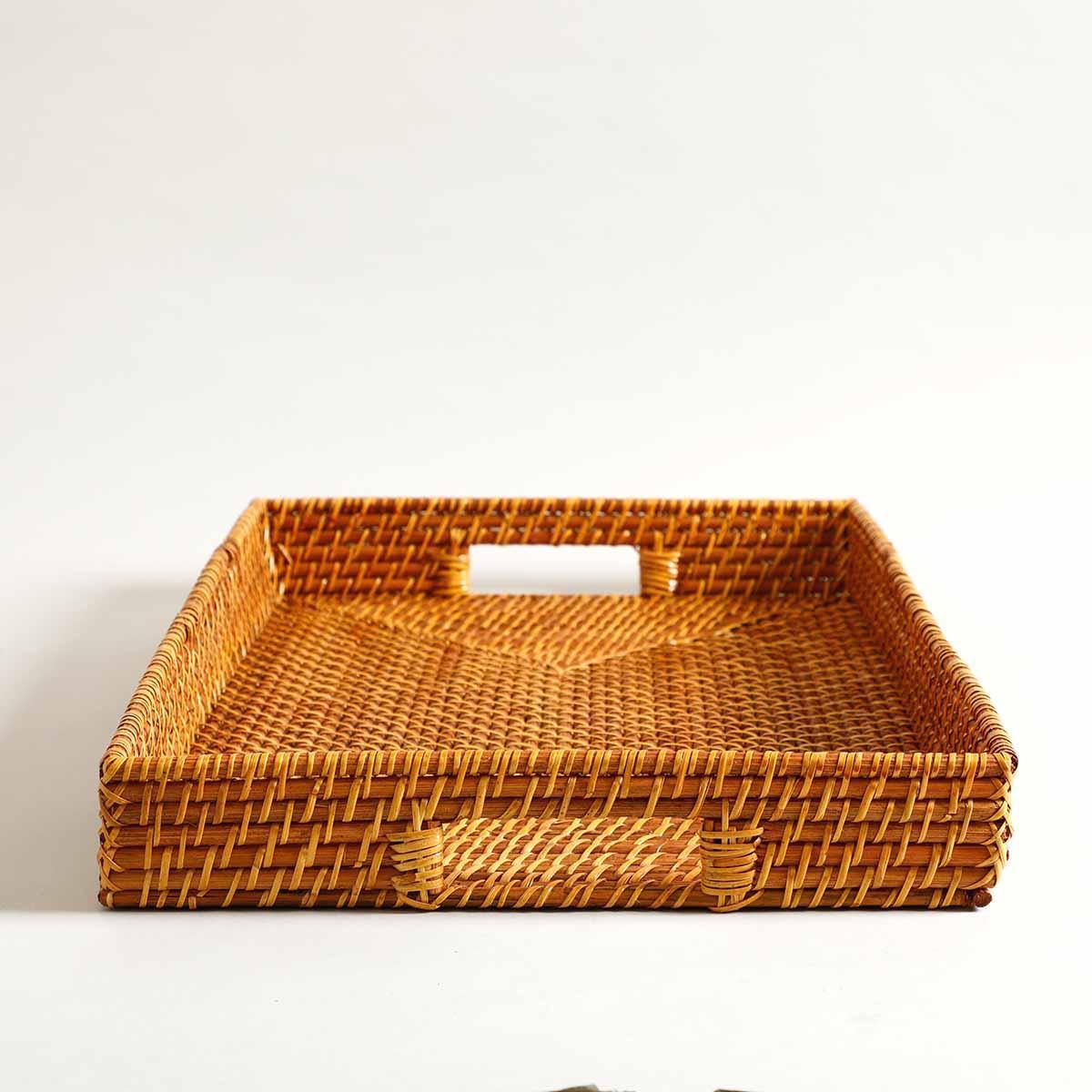 Buy Storage Tray & Basket - Yale Rattan Tray Brown Colour by Home4U on IKIRU online store