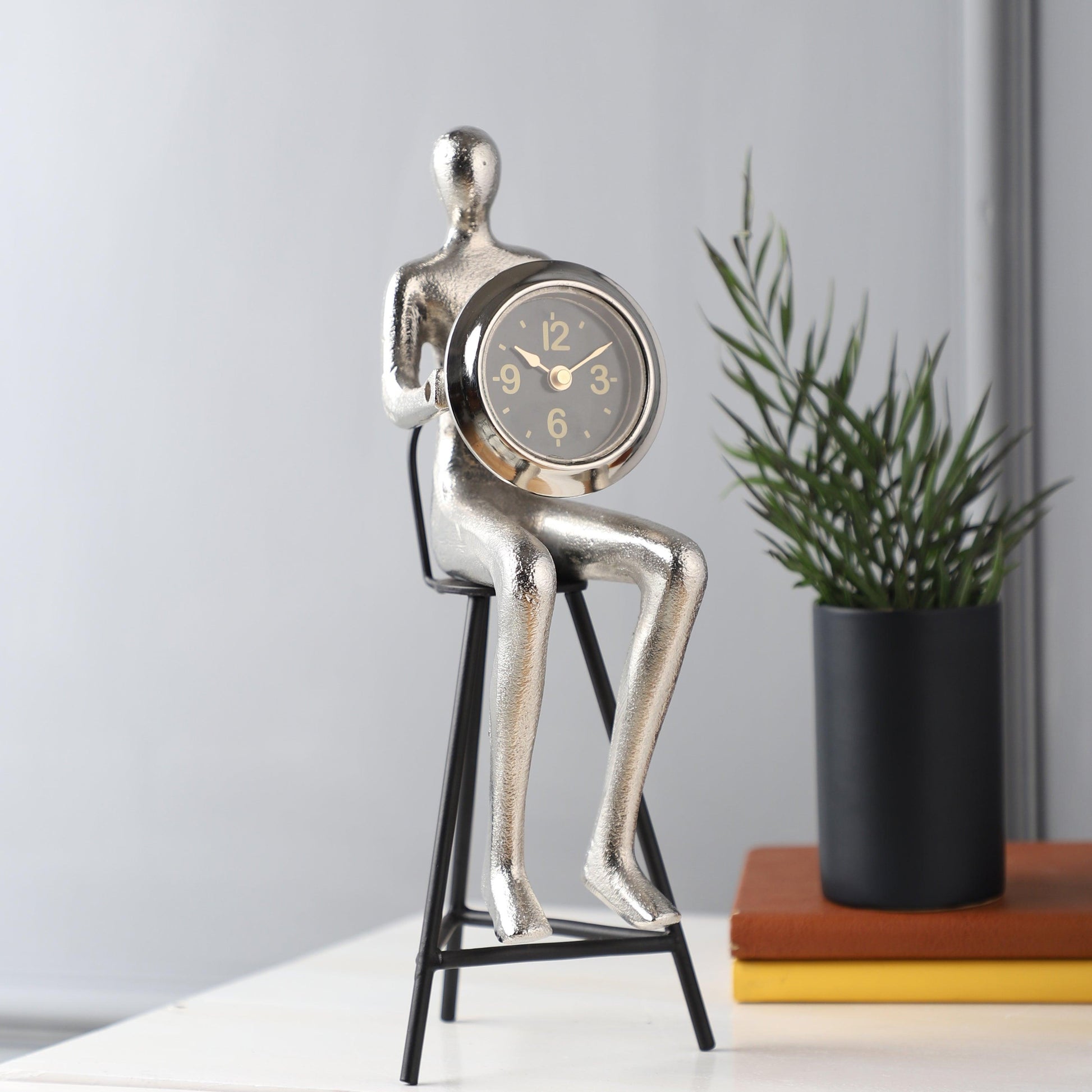 Buy Table Clock - Antique Black Metallic Modern Sitting Man Table Clock For Living Room & Table Decor by De Maison Decor on IKIRU online store