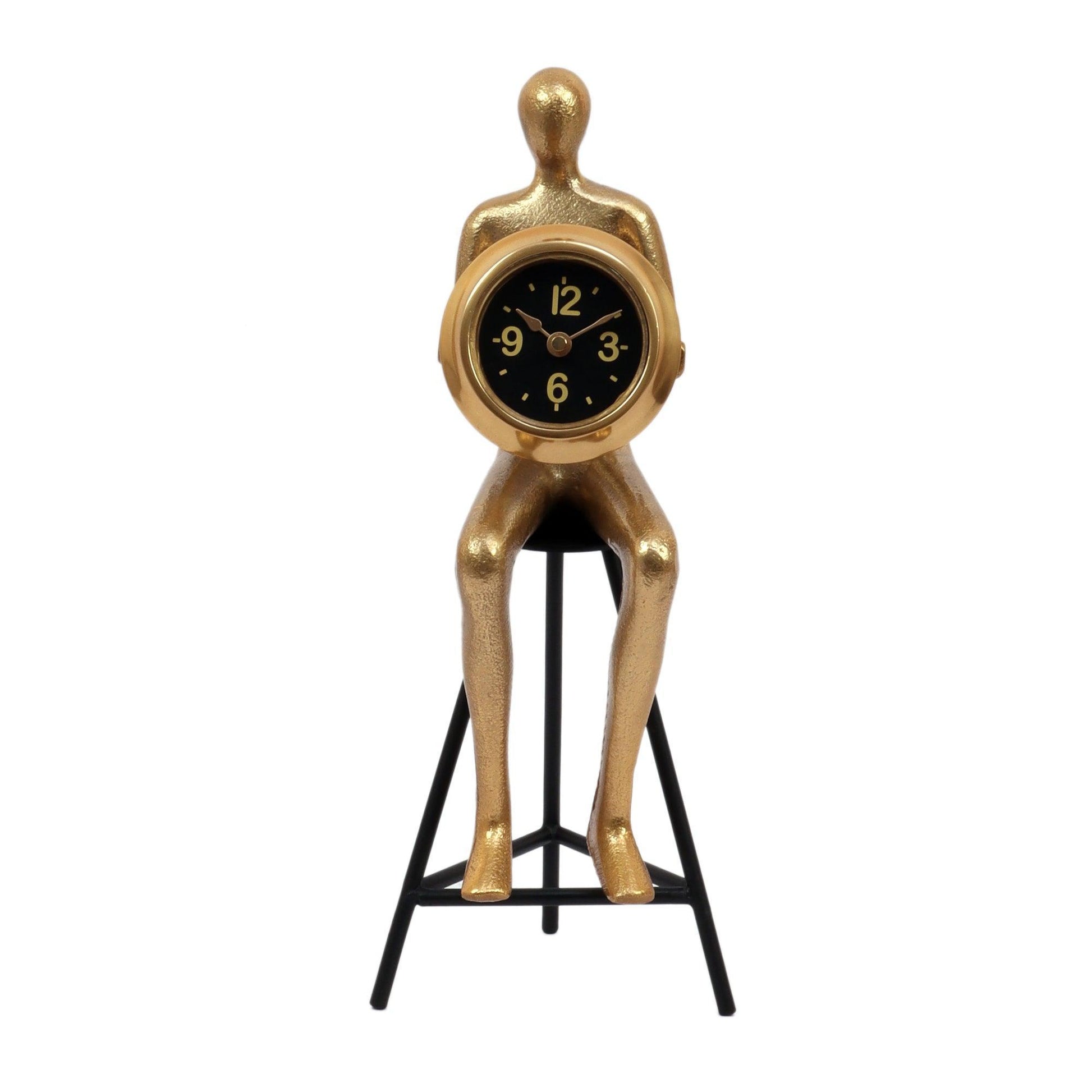 Buy Table Clock - Antique Black Metallic Modern Sitting Man Table Clock For Living Room & Table Decor by De Maison Decor on IKIRU online store