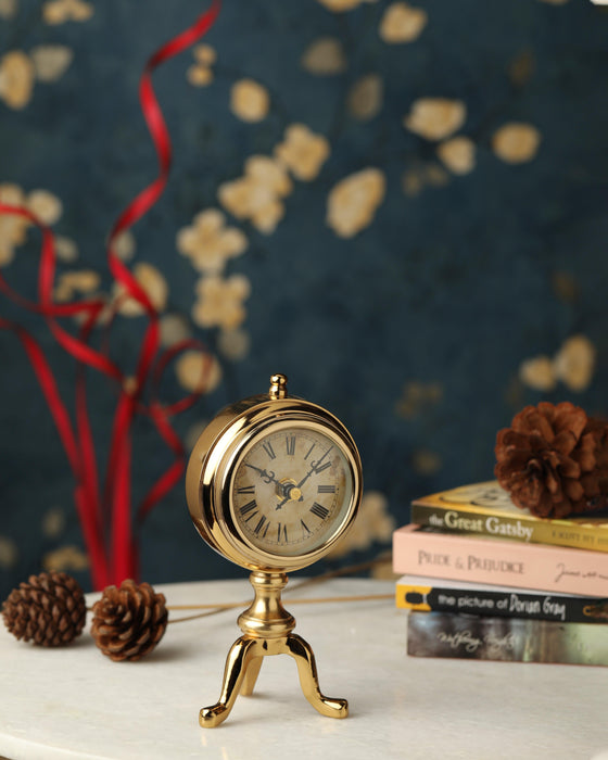 Buy Table Clock - Chrono Aluminium Decorative Golden Table Clock For Home & Office Desk by De Maison Decor on IKIRU online store