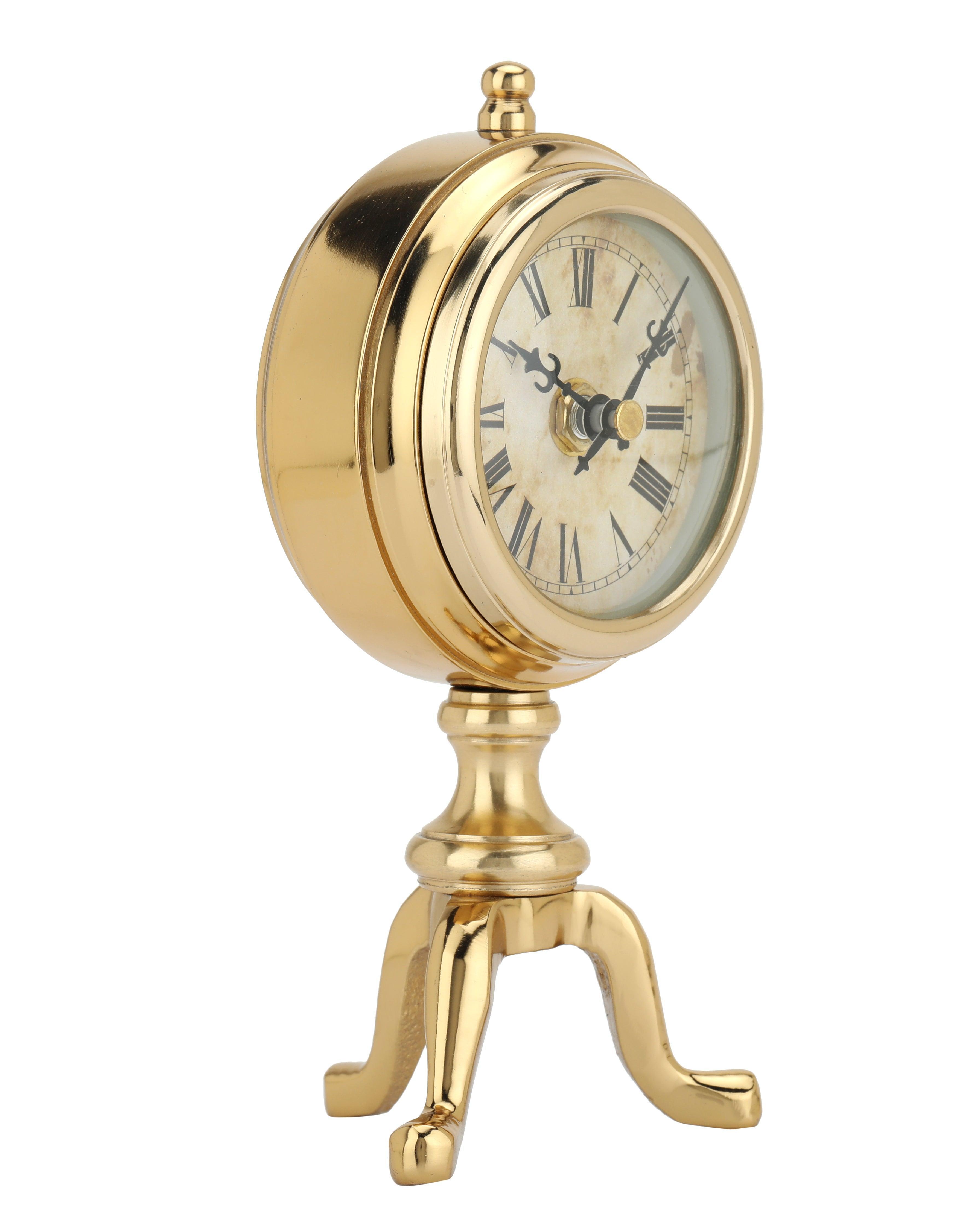 Buy Table Clock - Chrono Aluminium Decorative Golden Table Clock For Home & Office Desk by De Maison Decor on IKIRU online store
