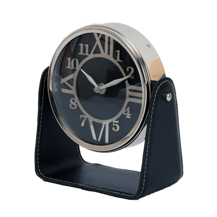 Buy Table Clock - Minimal Decorative Aluminium Table Clock With Leather Base For Bedroom & Office by De Maison Decor on IKIRU online store
