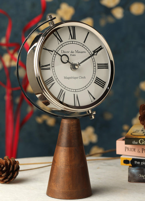 Buy Table Clock - Vintage Wooden Base Desk Clock For Table Decor & Gifting by De Maison Decor on IKIRU online store