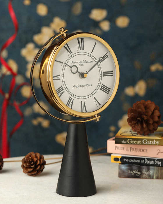 Buy Table Clock - Vintage Wooden Base Desk Clock For Table Decor & Gifting by De Maison Decor on IKIRU online store