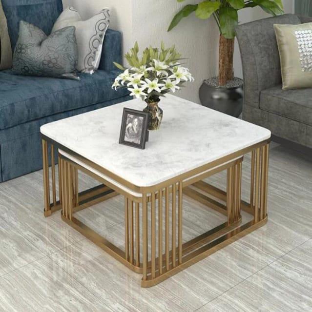 Buy Table - Golden & White Iron Square Frame Nesting Table | Center Coffee Table For Living Room & Home by Handicrafts Town on IKIRU online store