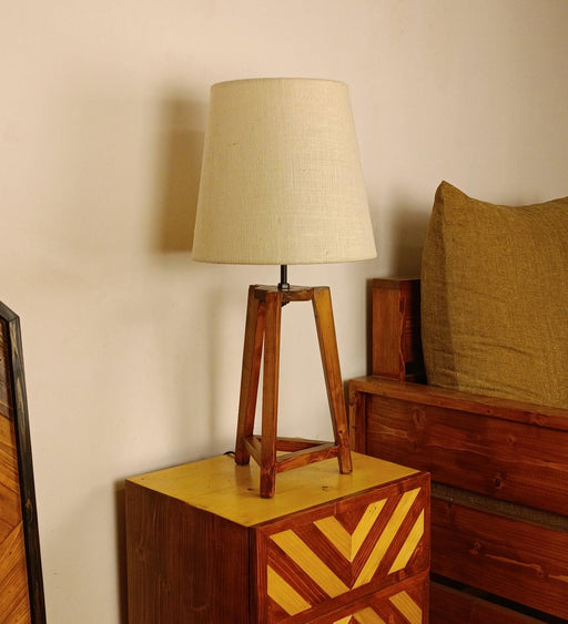 Buy Table lamp - Adrienne Brown Wooden Table Lamp with White Jute Lampshade by Symplify on IKIRU online store