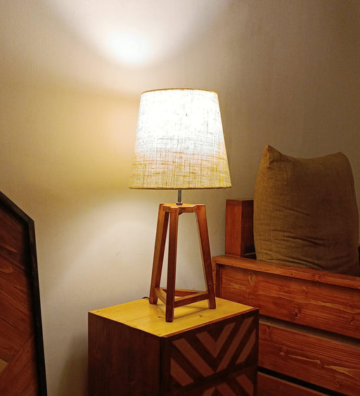 Buy Table lamp - Adrienne Brown Wooden Table Lamp with White Jute Lampshade by Symplify on IKIRU online store