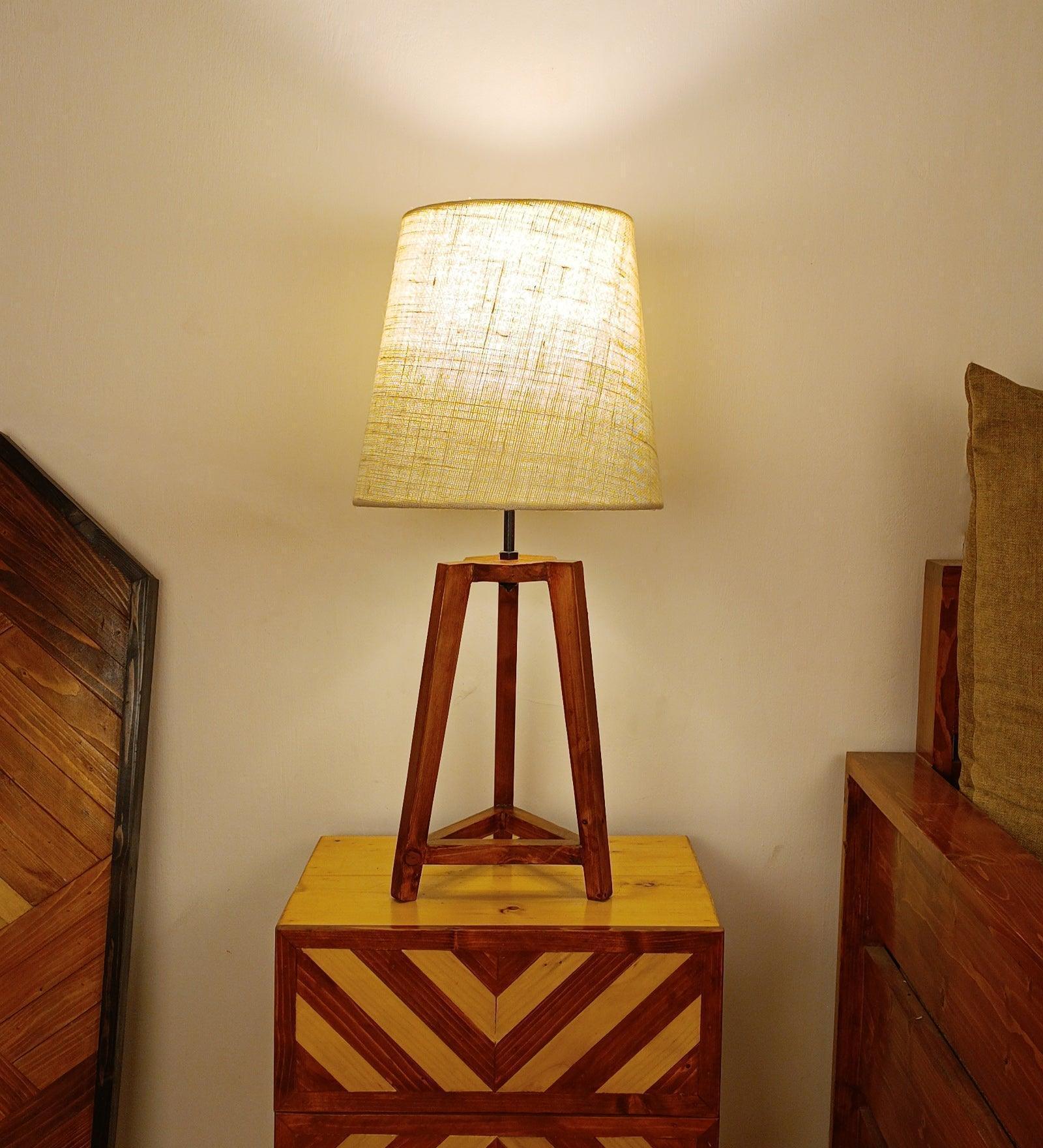 Buy Table lamp - Adrienne Brown Wooden Table Lamp with White Jute Lampshade by Symplify on IKIRU online store