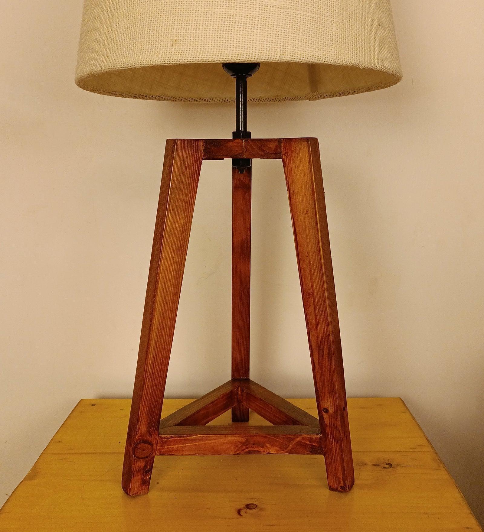 Buy Table lamp - Adrienne Brown Wooden Table Lamp with White Jute Lampshade by Symplify on IKIRU online store