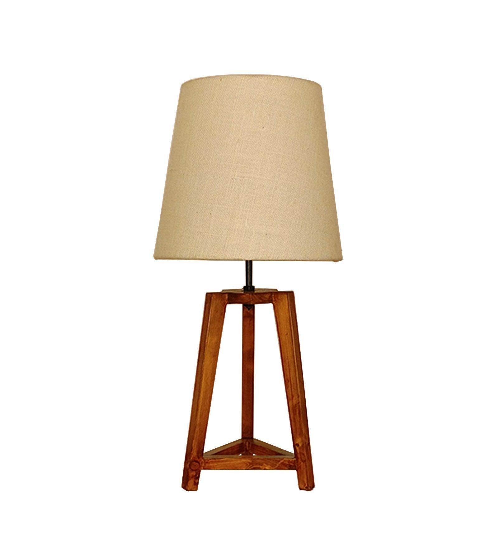Buy Table lamp - Adrienne Brown Wooden Table Lamp with White Jute Lampshade by Symplify on IKIRU online store