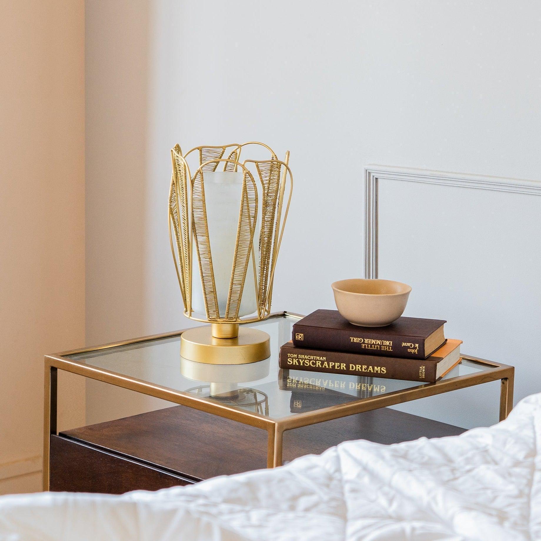 Buy Table lamp - Aponi Table Lamp | Metal and Glass Lights For Bedroom by Orange Tree on IKIRU online store