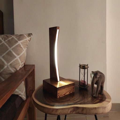 Buy Table lamp - Arc Brown Wooden Led Table Lamp for Living Room Decor | Desk Light by Symplify on IKIRU online store