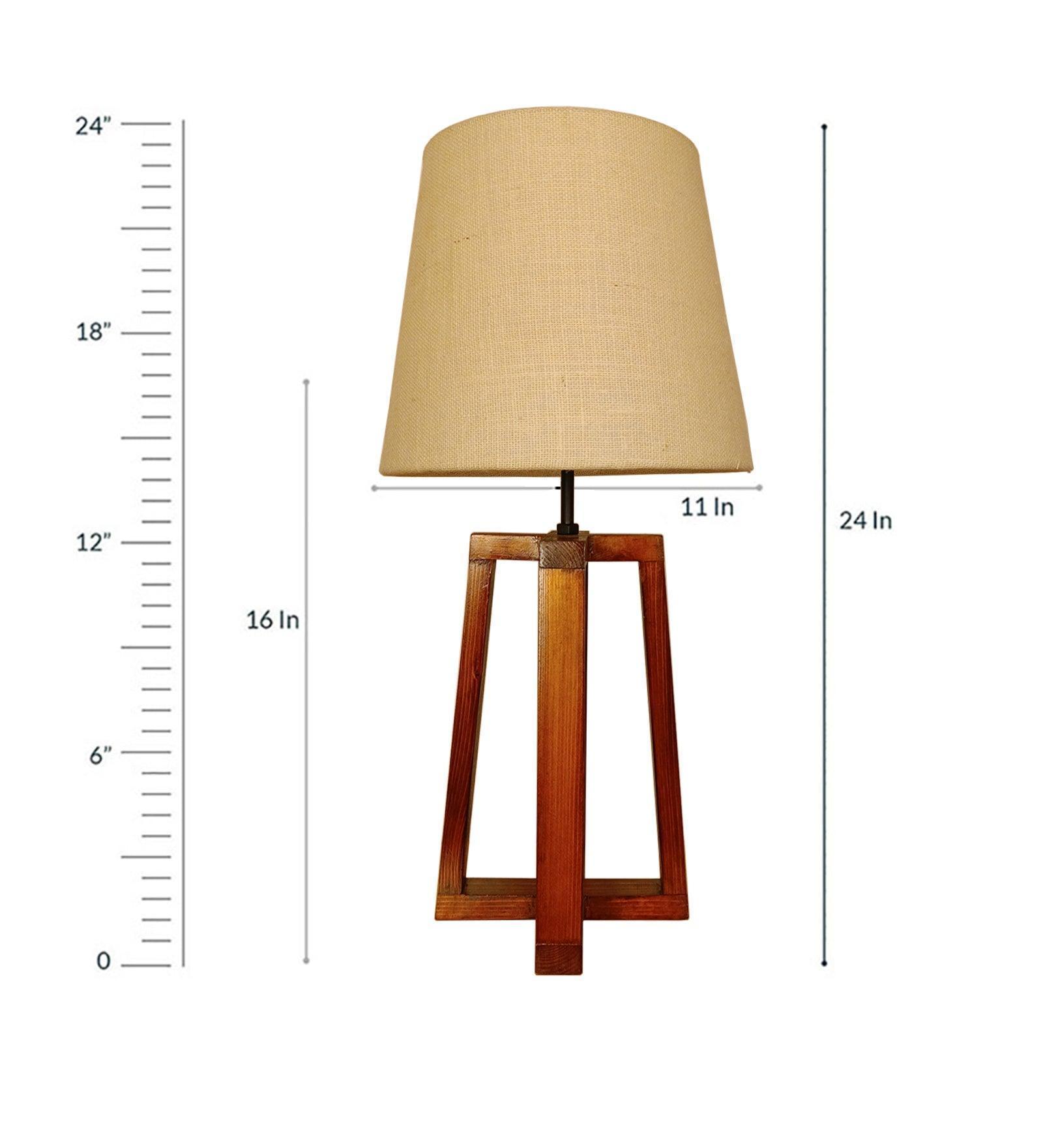 Buy Table lamp - Blender Brown Wooden Table Lamp with White Fabric Lampshade by Symplify on IKIRU online store