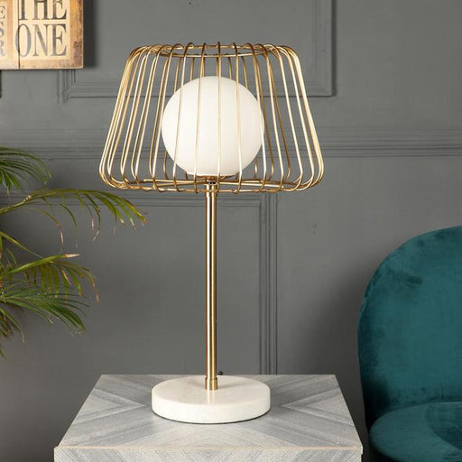 Buy Table lamp - Caged Orb Golden Table Lampshade With Marble Base For Bedside & Living Room by De Maison Decor on IKIRU online store