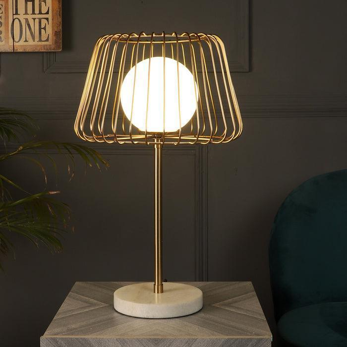 Buy Table lamp - Caged Orb Golden Table Lampshade With Marble Base For Bedside & Living Room by De Maison Decor on IKIRU online store